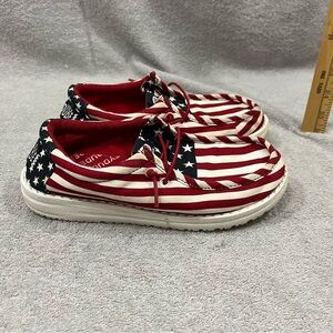 HEY DUDE WALLY YOUTH Size 3Y America Stripes And Stars Lightweigth Slip-On Shoe